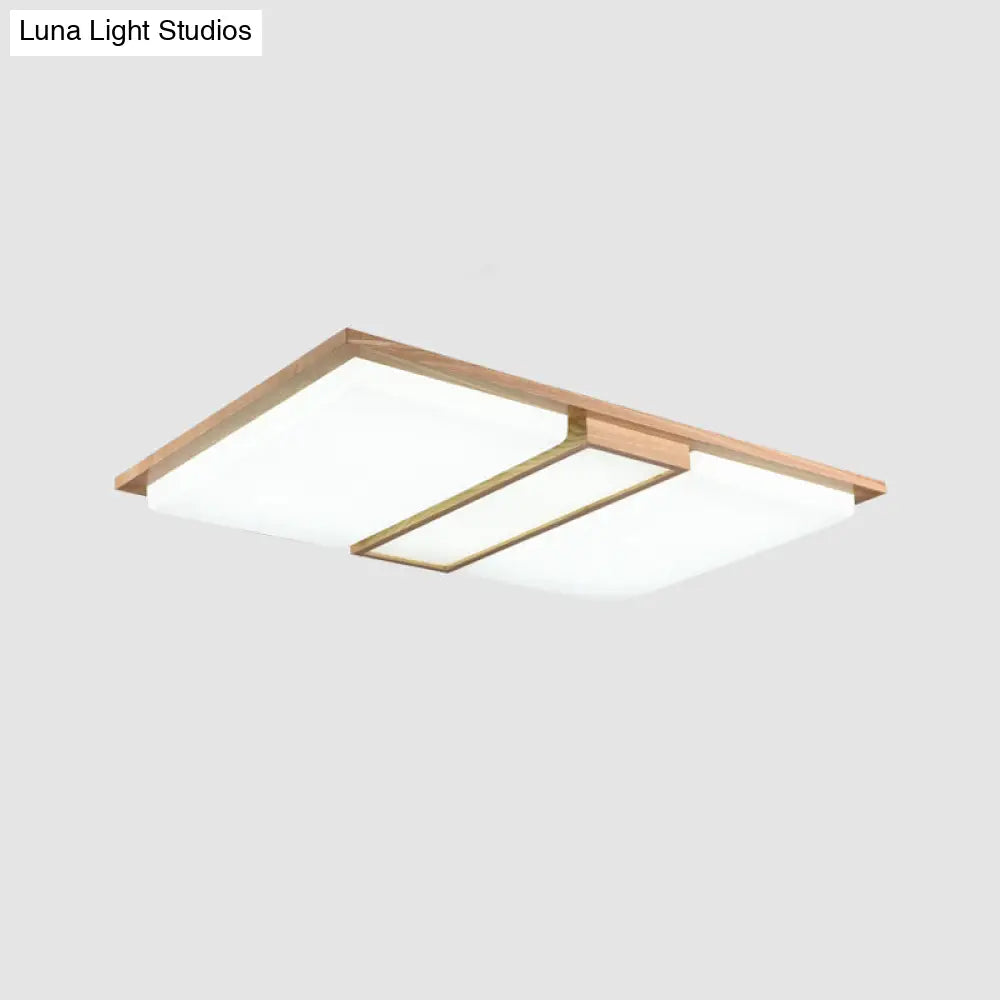 Minimalist Beige Led Flush Mount Ceiling Light With Spliced Wooden Rectangles For Living Room