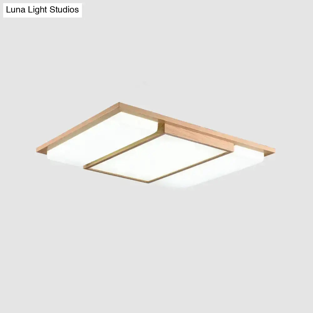 Minimalist Beige Led Flush Mount Ceiling Light With Spliced Wooden Rectangles For Living Room