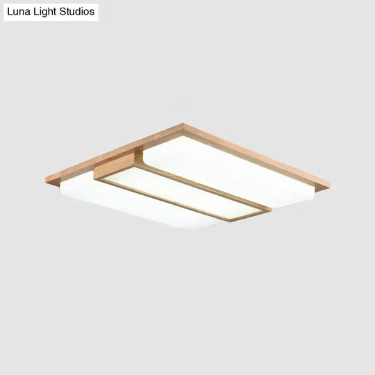 Minimalist Beige Led Flush Mount Ceiling Light With Spliced Wooden Rectangles For Living Room