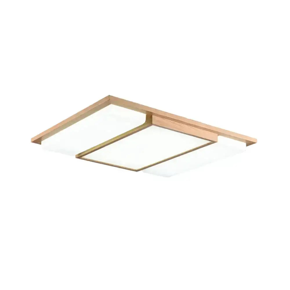 Minimalist Beige Led Flush Mount Ceiling Light With Spliced Wooden Rectangles For Living Room Wood