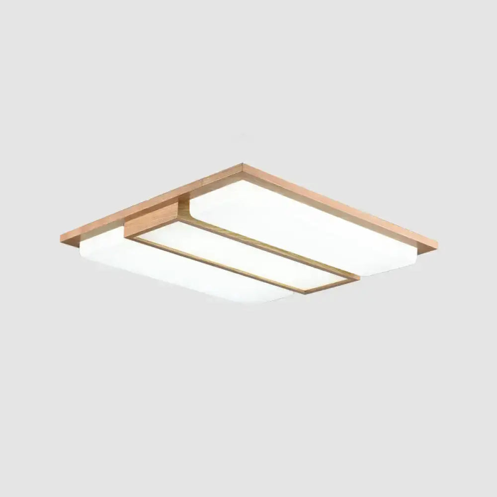 Minimalist Beige Led Flush Mount Ceiling Light With Spliced Wooden Rectangles For Living Room Wood