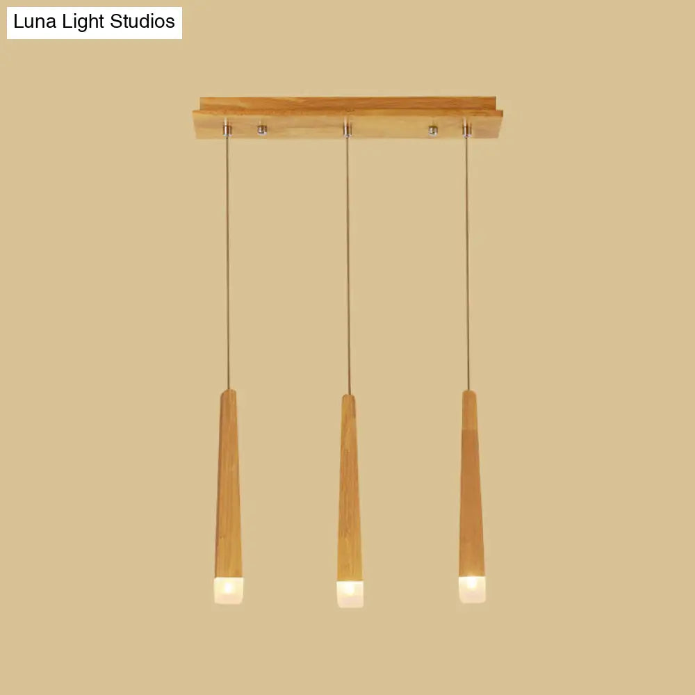 Minimalist Beige Suspension Light With Wood Shade - 3/5 Heads Dining Room Multi Pendant