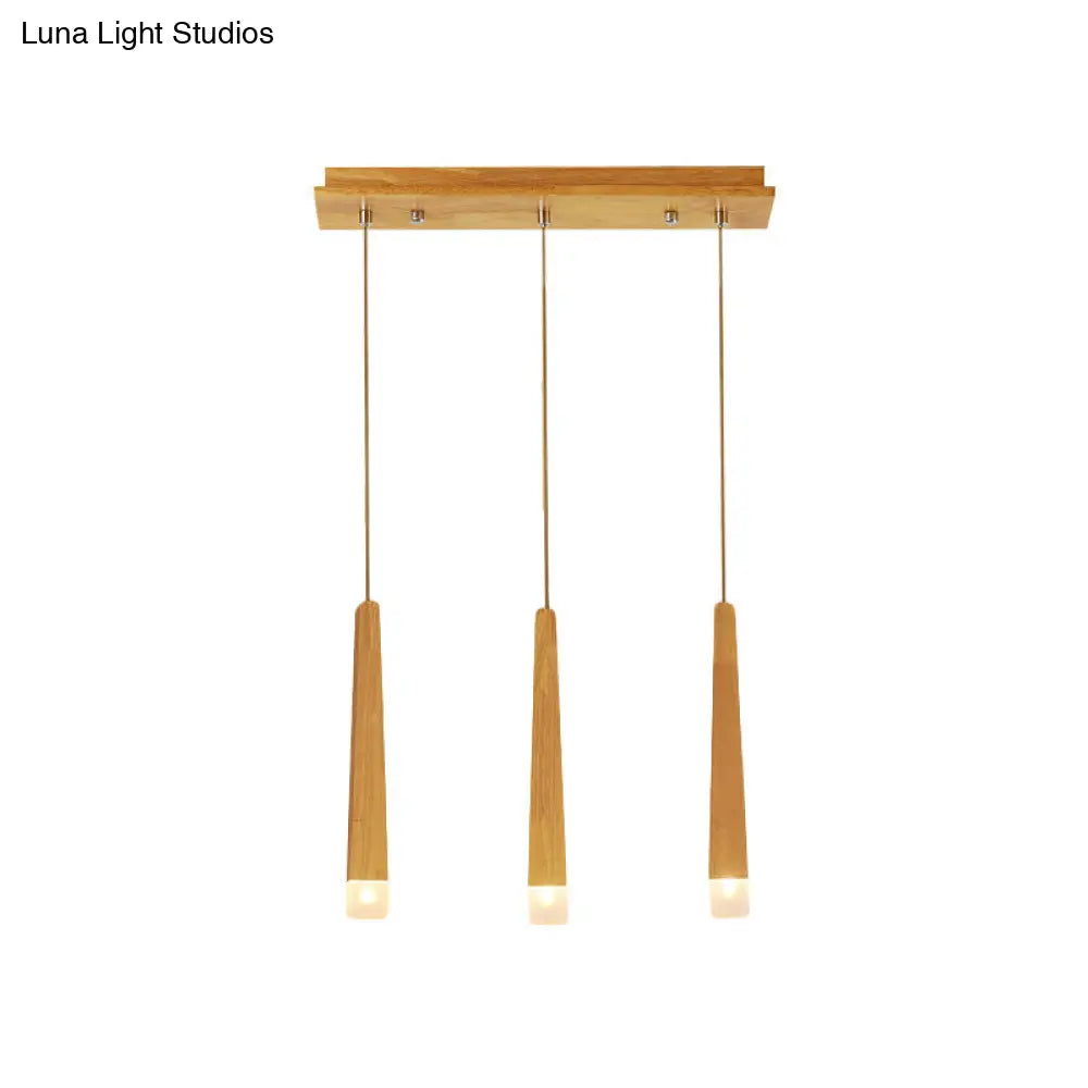 Minimalist Beige Suspension Light With Wood Shade - 3/5 Heads Dining Room Multi Pendant