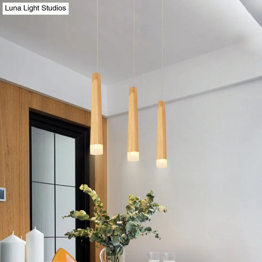 Minimalist Beige Suspension Light With Wood Shade - 3/5 Heads Dining Room Multi Pendant 3 /