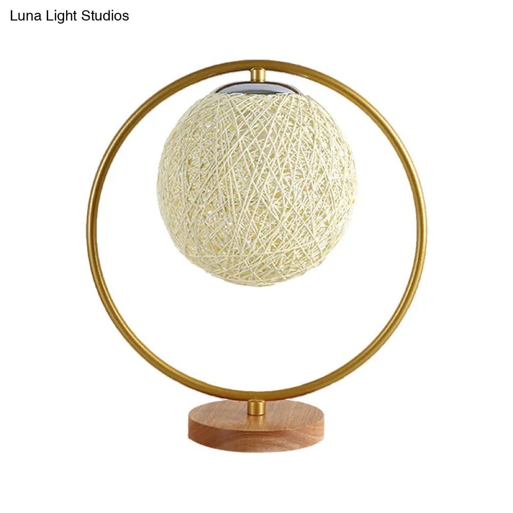 Minimalist Beige/Red Sphere Desk Lamp With Single Fabric Head And Round Frame Design