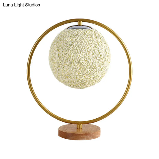 Minimalist Beige/Red Sphere Desk Lamp With Single Fabric Head And Round Frame Design