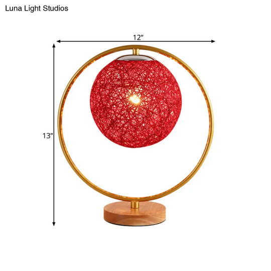 Minimalist Beige/Red Sphere Desk Lamp With Single Fabric Head And Round Frame Design