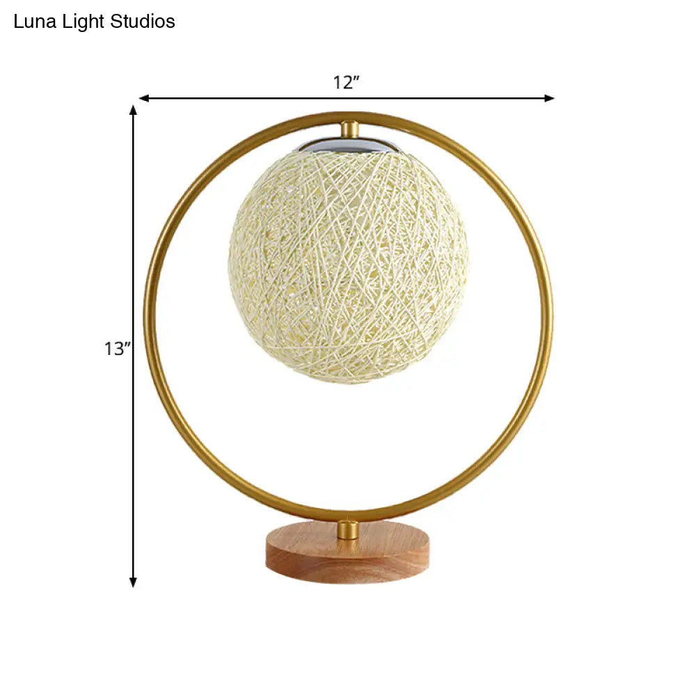 Minimalist Beige/Red Sphere Desk Lamp With Single Fabric Head And Round Frame Design