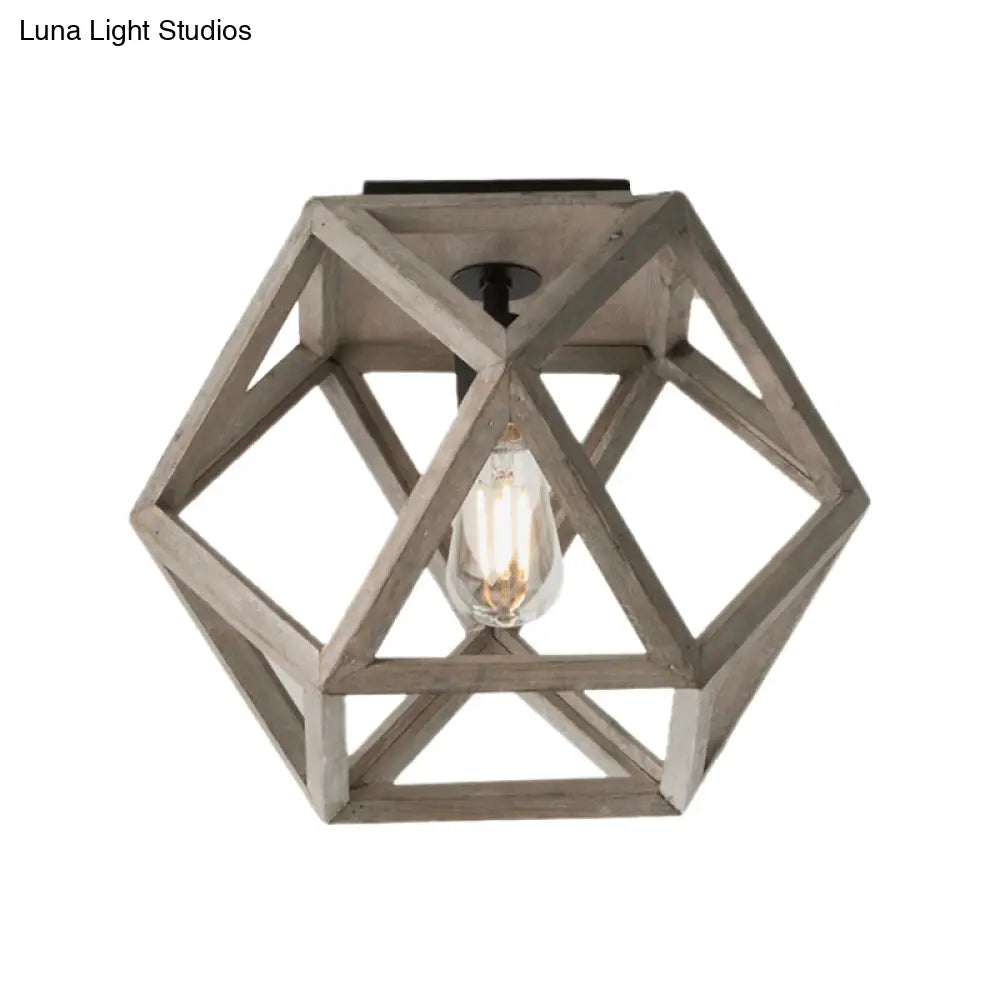 Minimalist Beige Wooden Ceiling Light With Candle - Like Bulb - Flush Mount Fixture