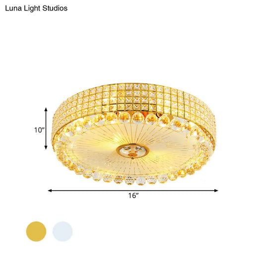 Minimalist Beveled Crystal Led Ceiling Light Silver/Gold Flush Mount Circle 16/23.5 Inch Dia