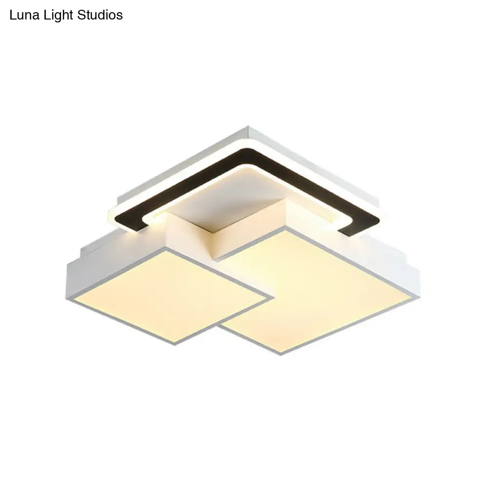 Minimalist Black And White Led Flush Mount Lighting – Rhombus Splicing Acrylic Fixture