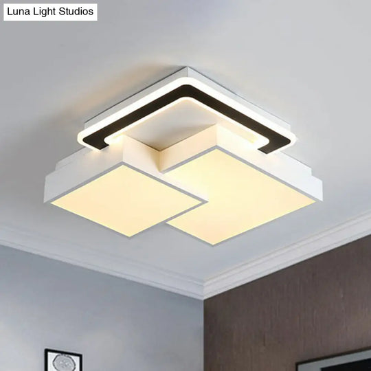 Minimalist Black And White Led Flush Mount Lighting Rhombus Splicing Acrylic Fixture Black-White /