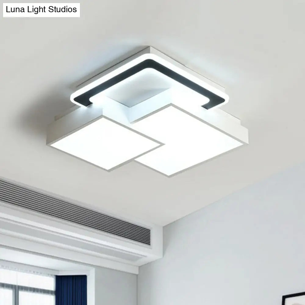 Minimalist Black And White Led Flush Mount Lighting Rhombus Splicing Acrylic Fixture