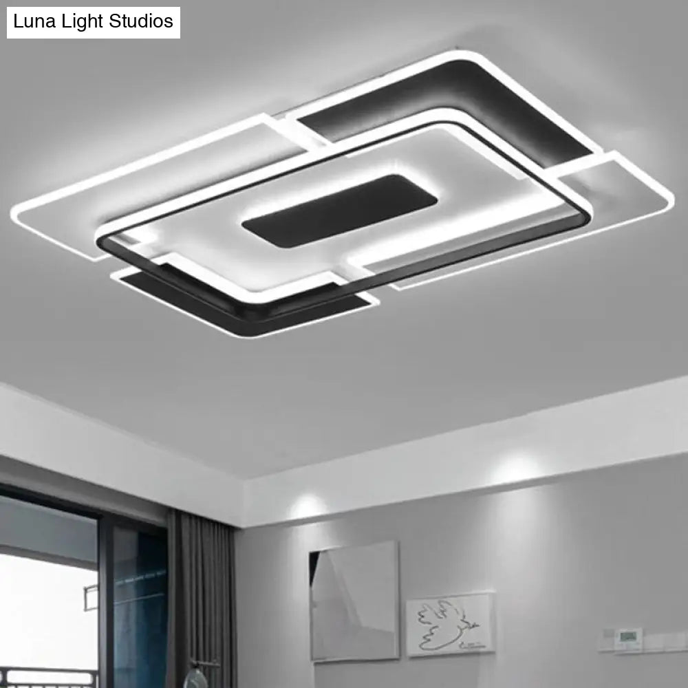 Minimalist Black And White Living Room Ceiling Light - Rectangular Flush Mount Fixture