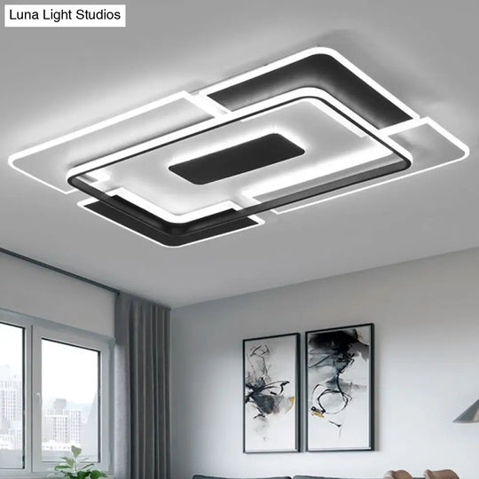 Minimalist Black And White Living Room Ceiling Light - Rectangular Flush Mount Fixture