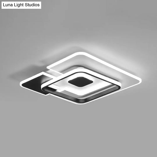 Minimalist Black And White Living Room Ceiling Light - Rectangular Flush Mount Fixture Black-White /