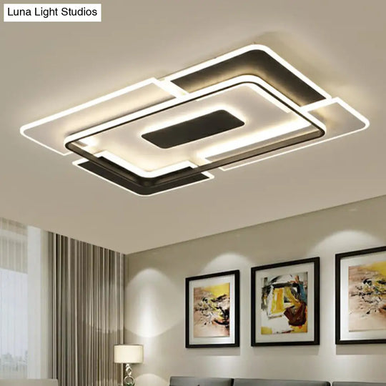 Minimalist Black And White Living Room Ceiling Light - Rectangular Flush Mount Fixture