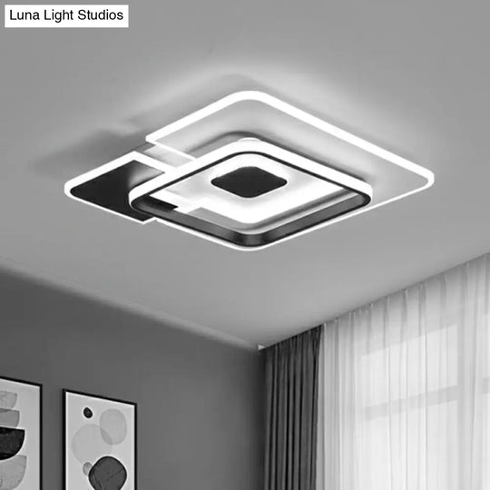 Minimalist Black And White Living Room Ceiling Light - Rectangular Flush Mount Fixture