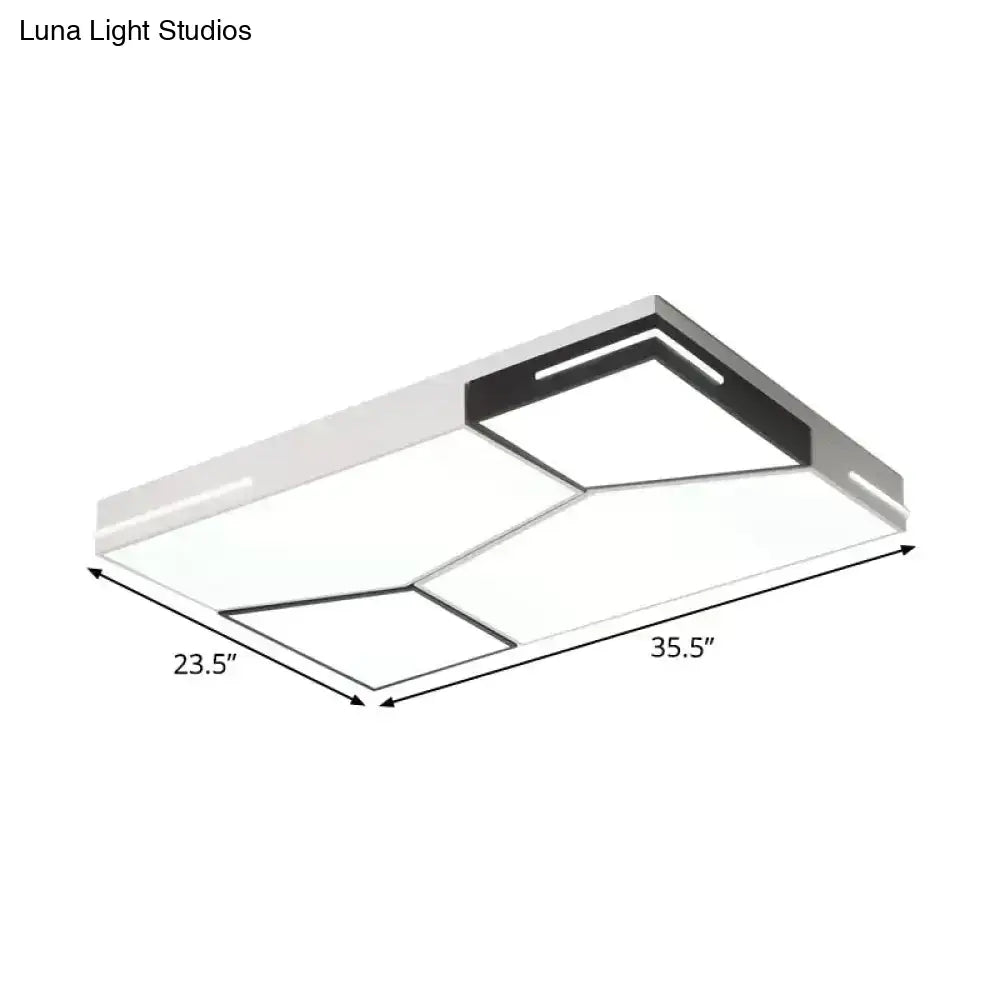 Minimalist Black And White Spliced Metal Ceiling Lamp - Led Flush Mount Light For Parlor