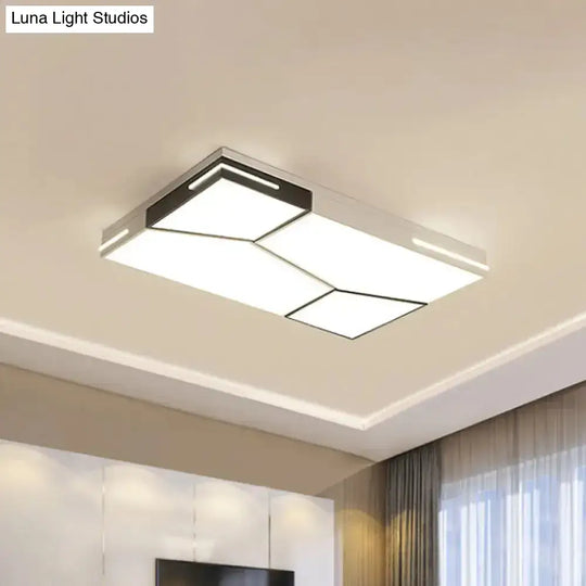 Minimalist Black And White Spliced Metal Ceiling Lamp - Led Flush Mount Light For Parlor