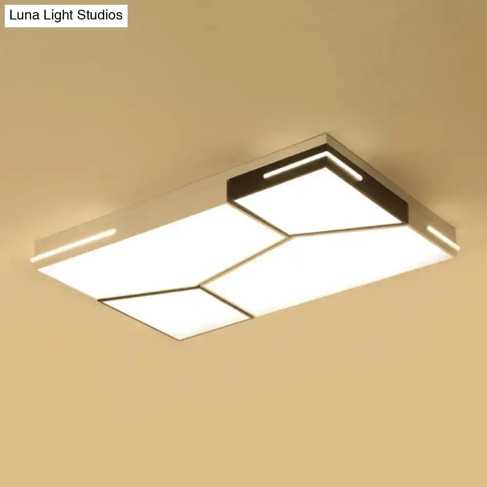 Minimalist Black And White Spliced Metal Ceiling Lamp - Led Flush Mount Light For Parlor