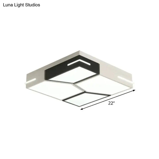 Minimalist Black And White Spliced Metal Ceiling Lamp - Led Flush Mount Light For Parlor