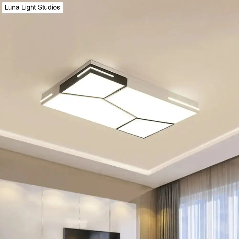 Minimalist Black And White Spliced Metal Ceiling Lamp - Led Flush Mount Light For Parlor