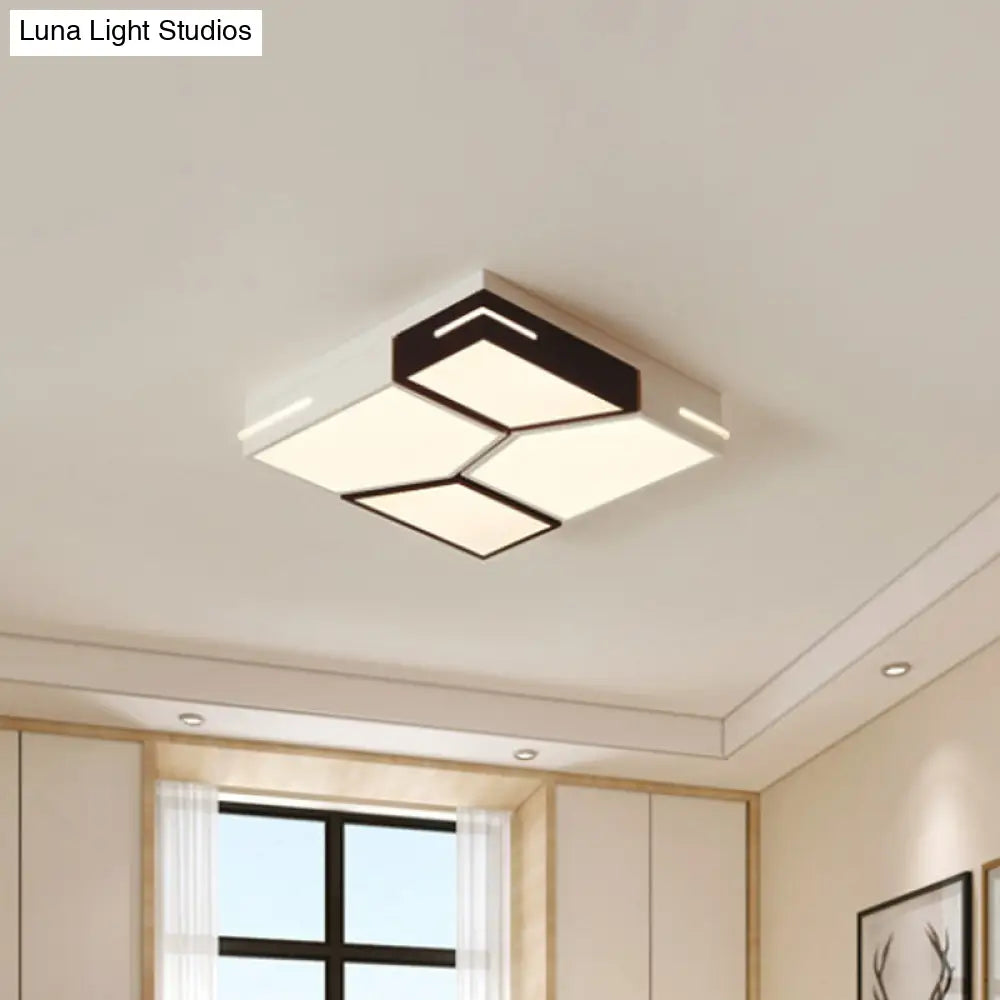 Minimalist Black And White Spliced Metal Ceiling Lamp - Led Flush Mount Light For Parlor