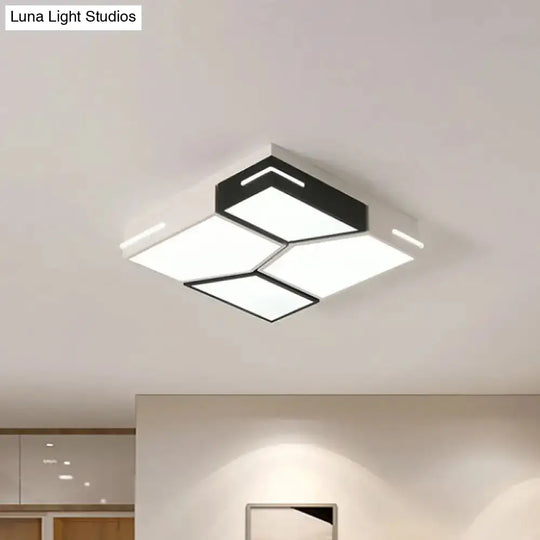 Minimalist Black And White Spliced Metal Ceiling Lamp - Led Flush Mount Light For Parlor