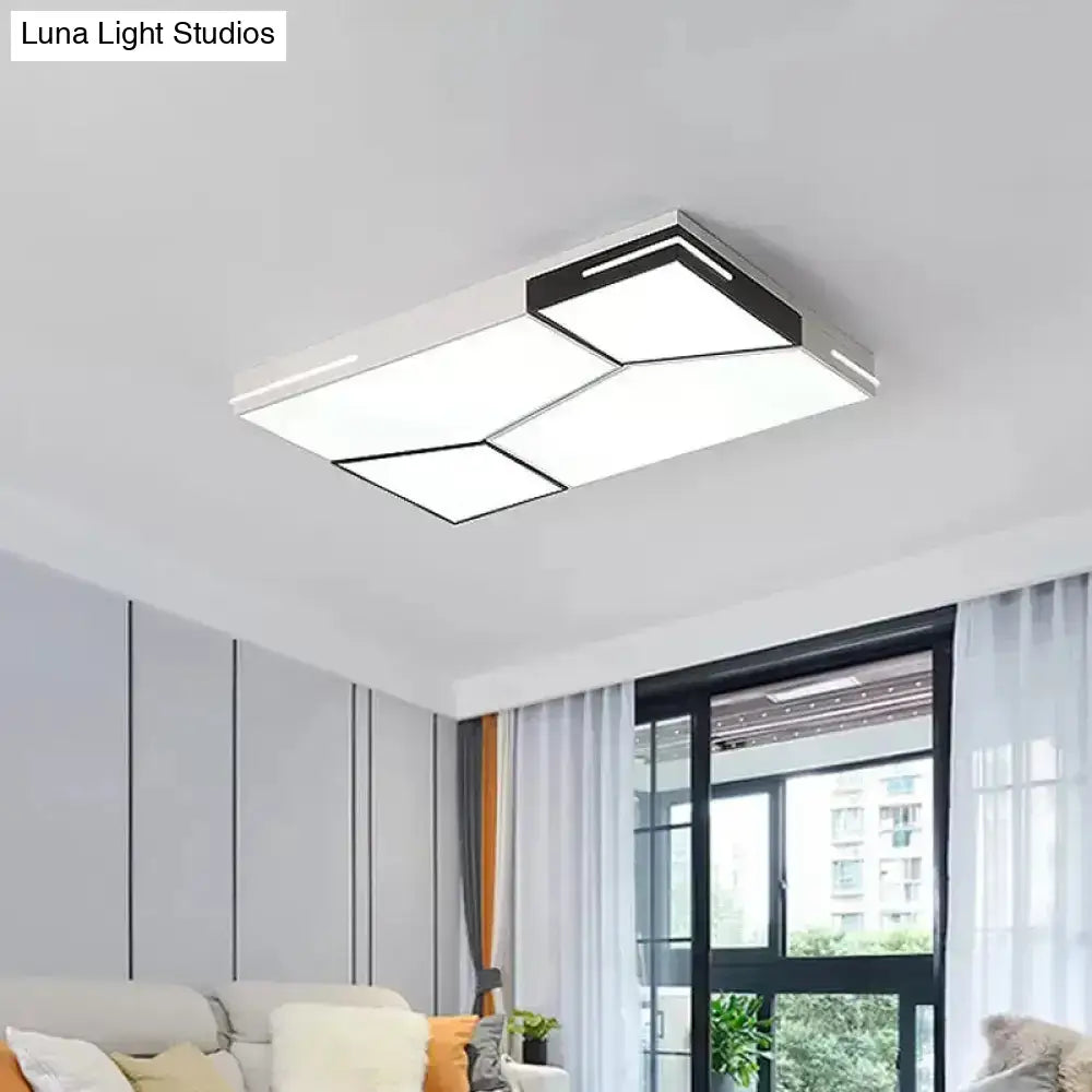 Minimalist Black And White Spliced Metal Ceiling Lamp - Led Flush Mount Light For Parlor