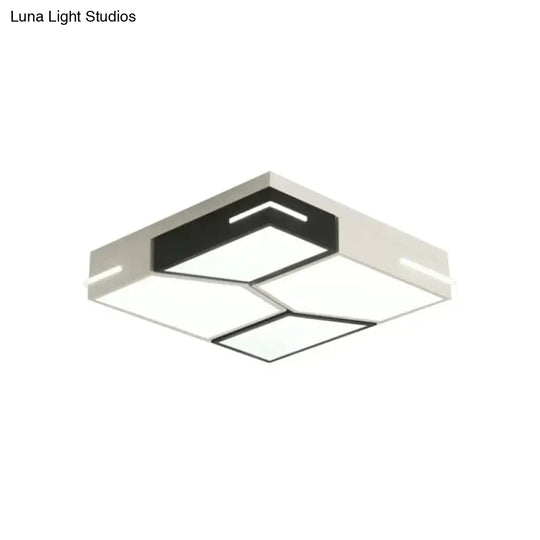 Minimalist Black And White Spliced Metal Ceiling Lamp - Led Flush Mount Light For Parlor