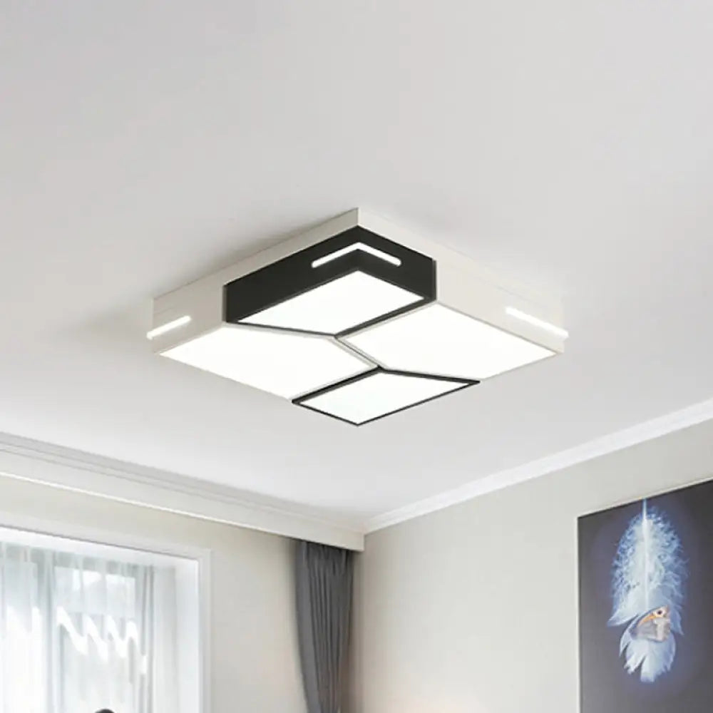 Minimalist Black And White Spliced Metal Ceiling Lamp - Led Flush Mount Light For Parlor / Square
