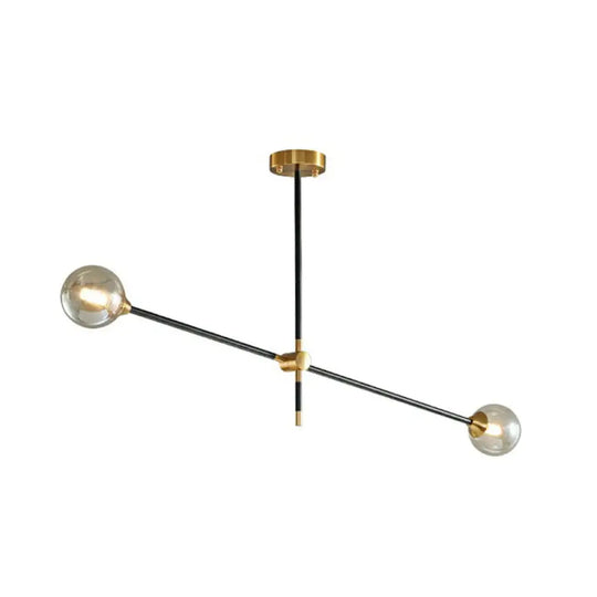 Minimalist Black-Brass Led Chandelier With Adjustable Arm - Ball Glass Suspension Light 2 / Amber