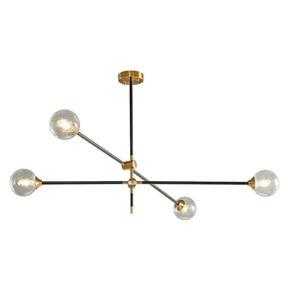 Minimalist Black-Brass Led Chandelier With Adjustable Arm - Ball Glass Suspension Light 2 / Clear