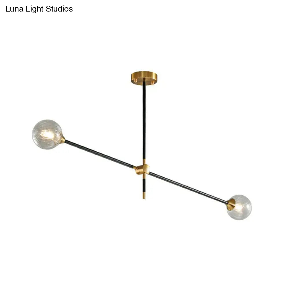 Minimalistic Black-Brass Led Chandelier: Ball Glass Suspension Light With Adjustable Arm 4 / Clear