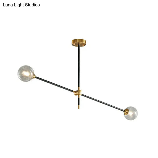 Minimalistic Black-Brass Led Chandelier: Ball Glass Suspension Light With Adjustable Arm 4 / Clear