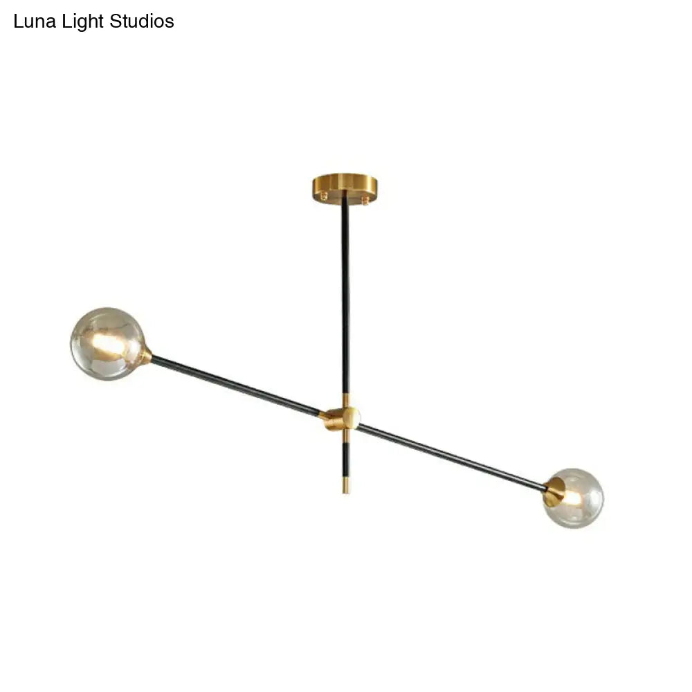 Minimalistic Black-Brass Led Chandelier: Ball Glass Suspension Light With Adjustable Arm 2 / Amber