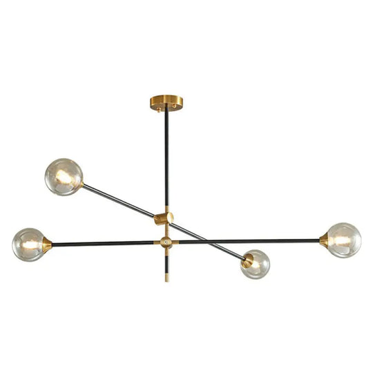 Minimalist Black-Brass Led Chandelier With Adjustable Arm - Ball Glass Suspension Light 4 / Amber