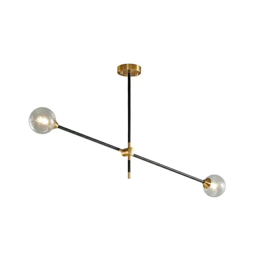 Minimalist Black-Brass Led Chandelier With Adjustable Arm - Ball Glass Suspension Light 4 / Clear