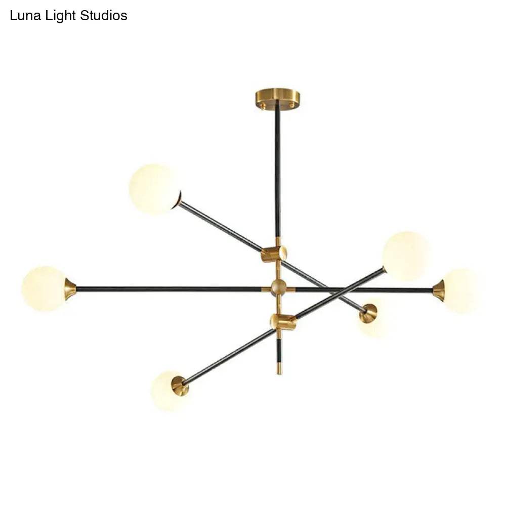 Minimalistic Black-Brass Led Chandelier: Ball Glass Suspension Light With Adjustable Arm 6 / White