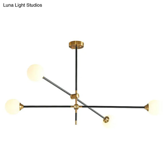 Minimalistic Black-Brass Led Chandelier: Ball Glass Suspension Light With Adjustable Arm 4 / White