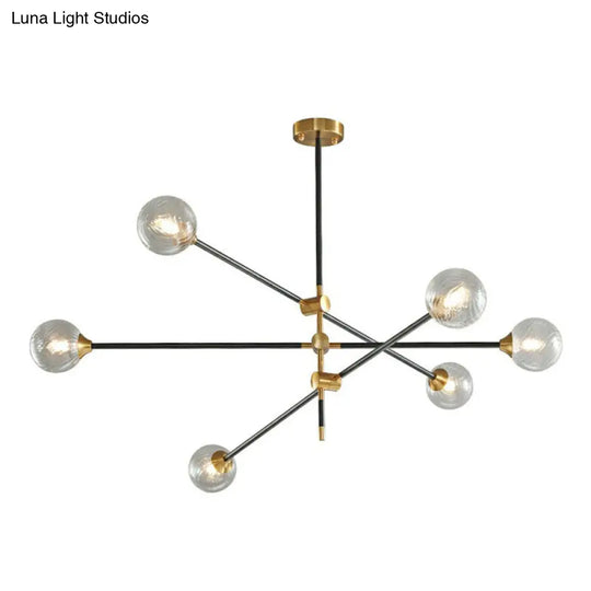 Minimalistic Black-Brass Led Chandelier: Ball Glass Suspension Light With Adjustable Arm 6 / Clear