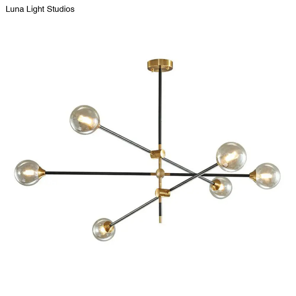 Minimalistic Black-Brass Led Chandelier: Ball Glass Suspension Light With Adjustable Arm 6 / Amber