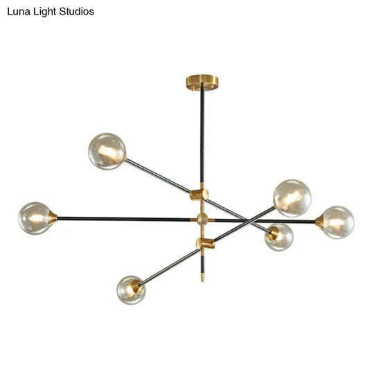 Minimalistic Black-Brass Led Chandelier: Ball Glass Suspension Light With Adjustable Arm 6 / Amber