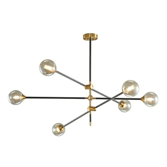 Minimalist Black-Brass Led Chandelier With Adjustable Arm - Ball Glass Suspension Light 6 / Amber