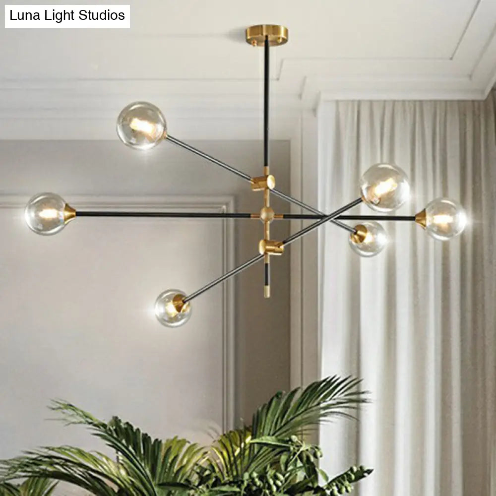 Minimalist Black-Brass Led Chandelier With Adjustable Arm - Ball Glass Suspension Light