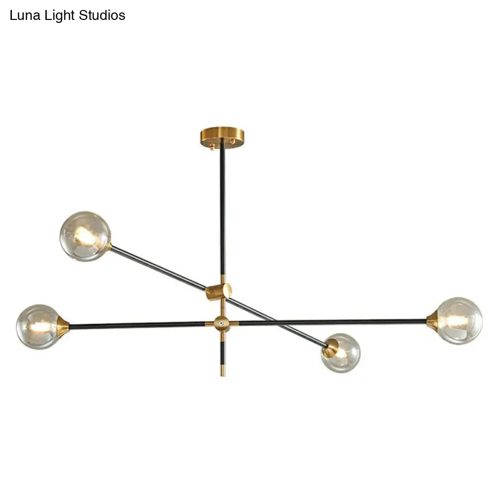 Minimalistic Black-Brass Led Chandelier: Ball Glass Suspension Light With Adjustable Arm 4 / Amber