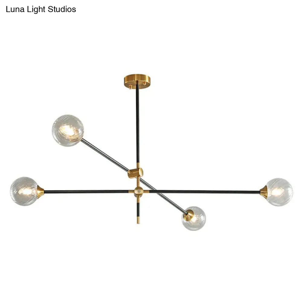 Minimalistic Black-Brass Led Chandelier: Ball Glass Suspension Light With Adjustable Arm 2 / Clear