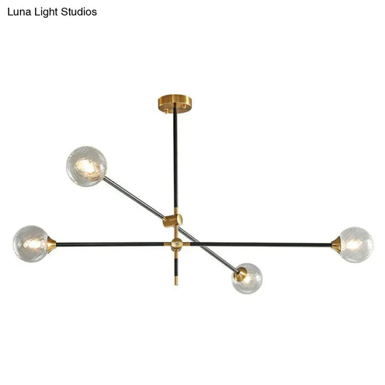 Minimalistic Black-Brass Led Chandelier: Ball Glass Suspension Light With Adjustable Arm 2 / Clear