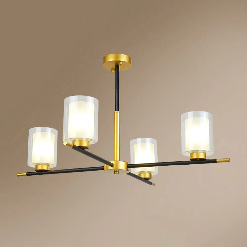 Minimalist Black-Brass Suspension Lamp: Clear + Frosted Cylinder Design For Dining Room Chandelier 4